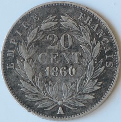 Napoléon III - 20 Centimes Tête nue - 1860 A