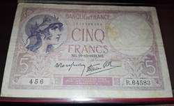 5 Francs Violet Type modifié - 1939