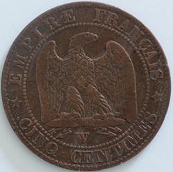 Cinq Centimes Tête nue - 1854 W