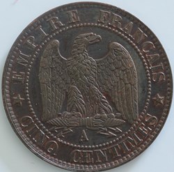 Cinq Centimes Tête laurée - 1864 A