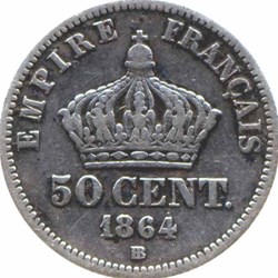 Napoléon III - 50 Centimes Tête laurée - 1864 BB