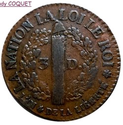 Constitution - 3 Deniers Français 1792 Strasbourg