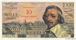 10 Nouveaux Francs sur 1000 Francs Richelieu