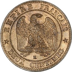 Deux Centimes - Tête Laurée - Buste définitif 1862 K