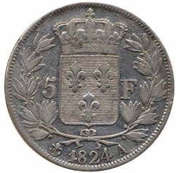 Louis XVIII - 5 Francs Buste Nu - 1824 A