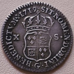 Douxième d'écu de France-Navarre 1719 G