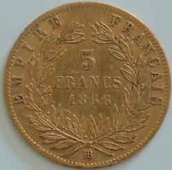 Napoléon III - 5 Francs Tête laurée - 1866 BB