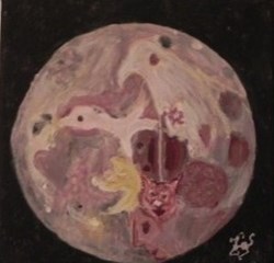 lune peinture acrylique sur toile : visages et animaux .