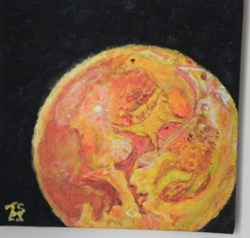 lune rousse peinture acrylique sur toile : visages et animaux