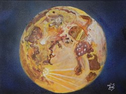 lune peinture acrylique sur toile : visages et animal .