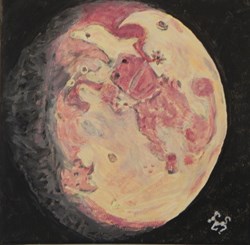 lune , lièvre, lapin visages et animaux . peinture acrylique sur toile .