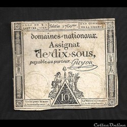 assignat de 10 sous L'an 4 de la Liberté