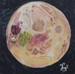 lune peinture acrylique sur toile : visages et animaux .