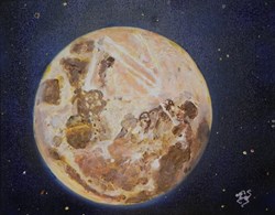 lune peinture acrylique sur toile : visage et animal .