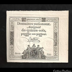 assignat de 15 sols L'an 4 de la Liberté