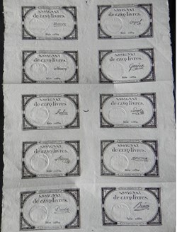 planche 10 assignats de 5 livres