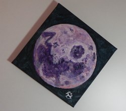 lune bleue peinture acrylique sur toile : visages et animaux