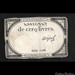 assignat de 5 livres 10 Brumaire de l'an II
