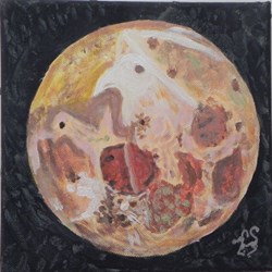lune peinture acrylique sur toile : visages et animaux .