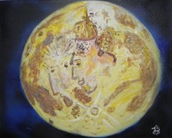 lune peinture acrylique sur toile : visages et animaux .