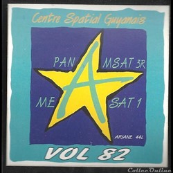 AUTOCOLLANT   ARIANE 44l  KOUROU  VOL N° 82 satellite PAN MSAT 3R  ME SAT1