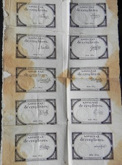 planche 10 assignats de 5 livres