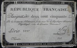 assignat de 250 livres l'an 2 de la république