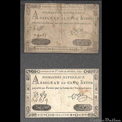 assignat de 5 livres du 6 mai et du 28 septembre 1791