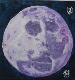 lune bleue peinture acrylique sur toile : visages et animaux