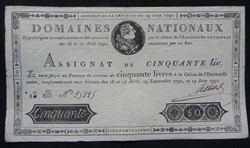 assignat 50 livres 29 septembre 1790 19 juin 1791