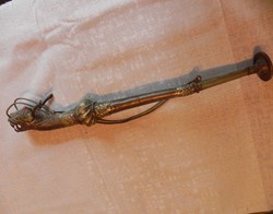 antique trompe Tibétaine dragon , instrument de rituel Tibétain,  cuivre argenté.