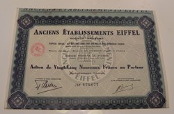 Anciens Etablissements EIFFEL date: 1960 action de 25  nouveaux francs  N° 174077  vert/bleu.