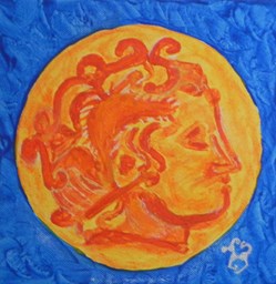 représentation quart de stater des Séquanes représentation lunaire peinture acrylique sur toile