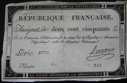 assignat de 250 livres l'an2 de la république