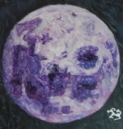 lune bleue peinture acrylique sur toile : visages et animaux
