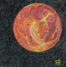 lune rousse peinture acrylique sur toile : 3 visages