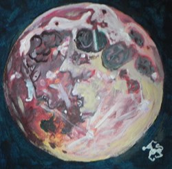 lune peinture acrylique sur toile : visages et animaux