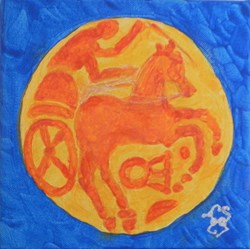 représentation quart de stater des Séquanes revers représentation du char lunaire (acrylique)