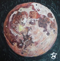 lune peinture acrylique sur toile : visages et animaux .