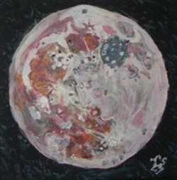 lune peinture acrylique sur toile : visages et animaux .