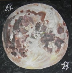 lune peinture acrylique sur toile : visages et animaux .