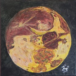 lune peinture acrylique sur toile : visages et animaux .