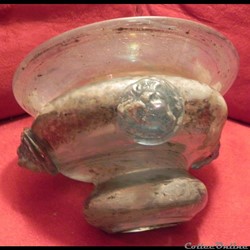 coupe en verre romain 3 appliques tête de lion