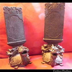 2 bronzes autel des ancêtres  tortue dragon