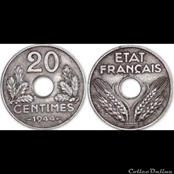 20 centimes 1944 Etat français