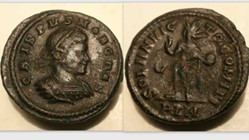 CRISPUS AE Follis, RIC VII 144 var, Sol