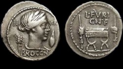 L FURIUS CN F BROCCHUS ROMAN REPUBLIC; GENS FURIA AR Denarius