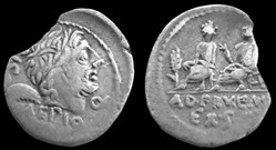 L CALPURNIUS PISO CAESONINUS & Q SERVILIUS CAEPIO ROMAN REPUBLIC; GENS CALPURNIA AR Denarius