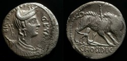 C HOSIDIUS CF GETA ROMAN REPUBLIC; GENS HOSIDIA   AR Denarius