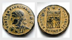 Constantine II AE Follis, RIC VII 65, Campgate